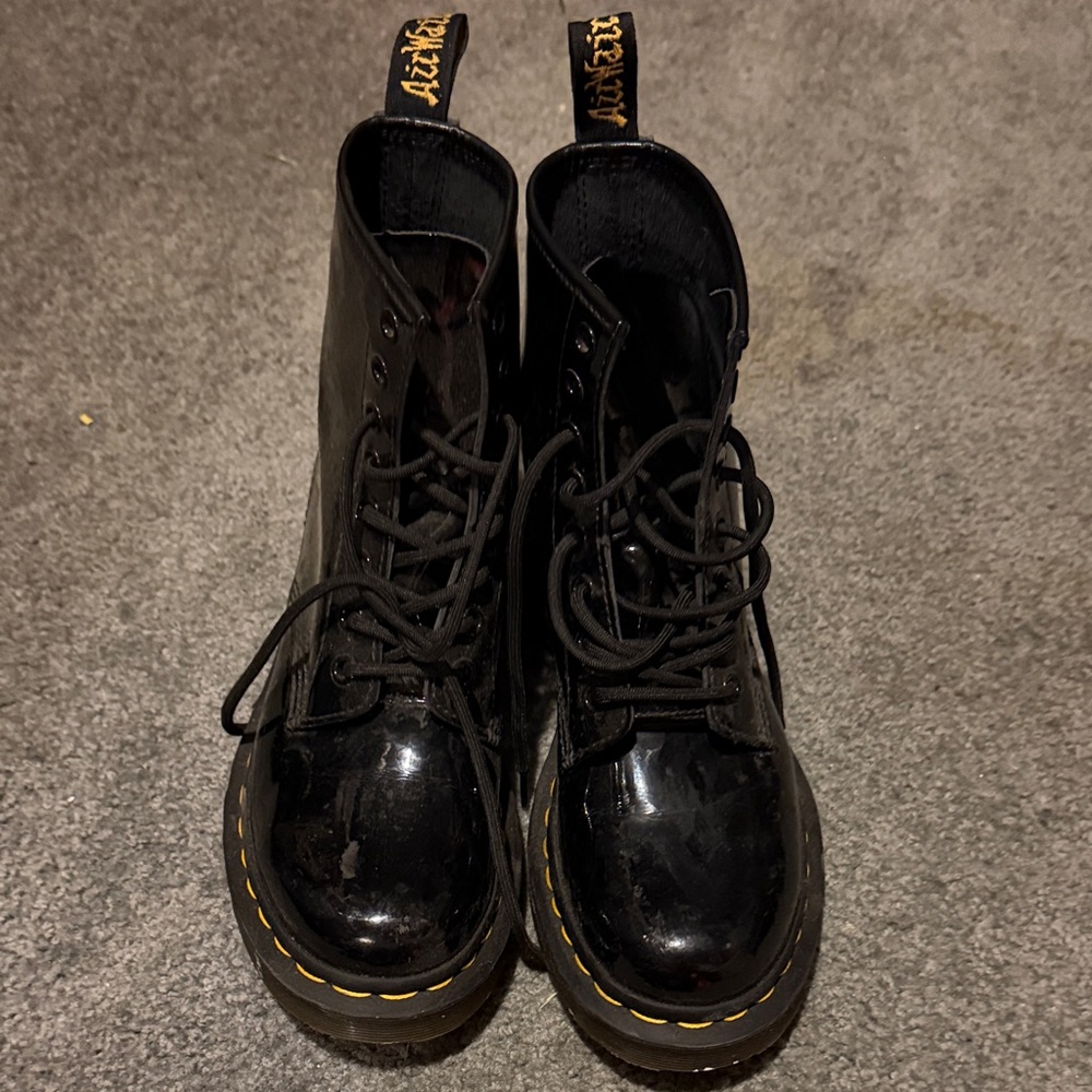 Glossy Black Lace-Up Ankle Boots